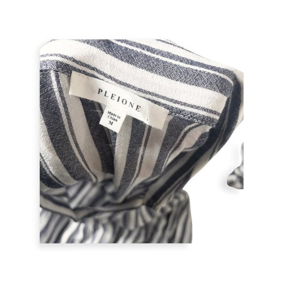 Striped Pleione Womens Button-Up Blouse M Navy/White - Picture 5 of 6